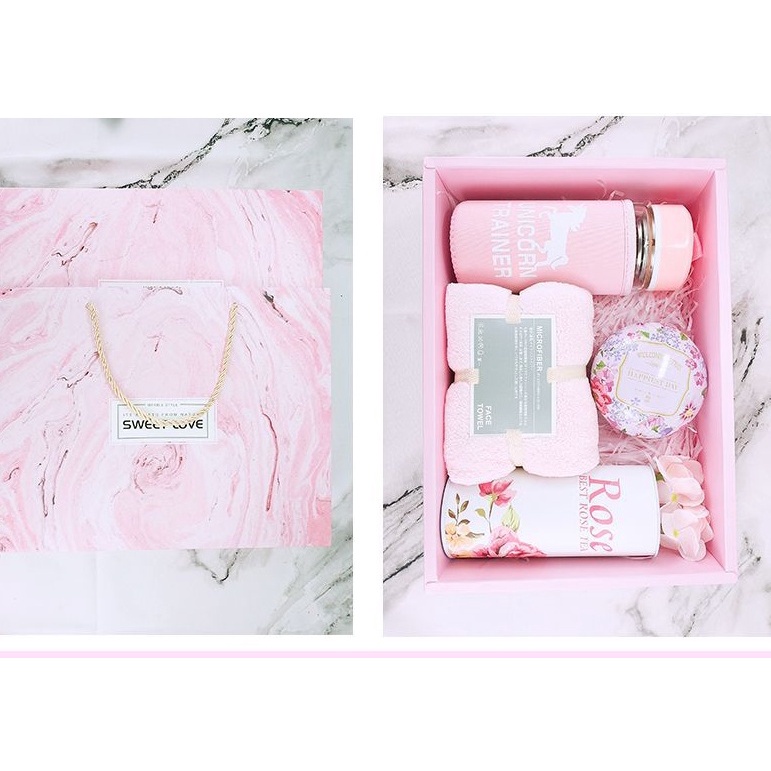XÉ LẺ Túi giấy hoặc Hộp quà Làm quà tặng 30,5x22x8,5cm hoạ tiết cẩm thạch in chữ SWEET LOVE Q757