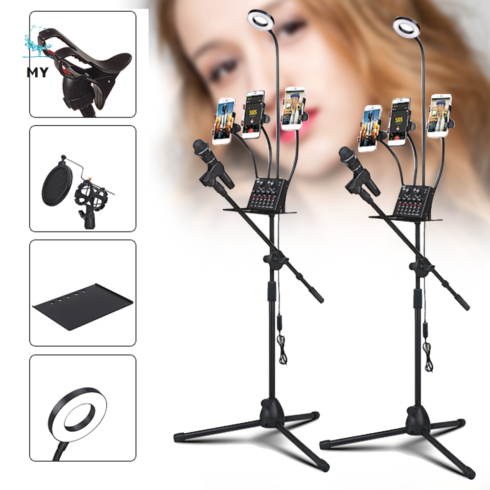 Vòng đèn chụp ảnh có chân đứng tripod + 3 giá đỡ điện thoại cho chụp ảnh/phát trực tuyến