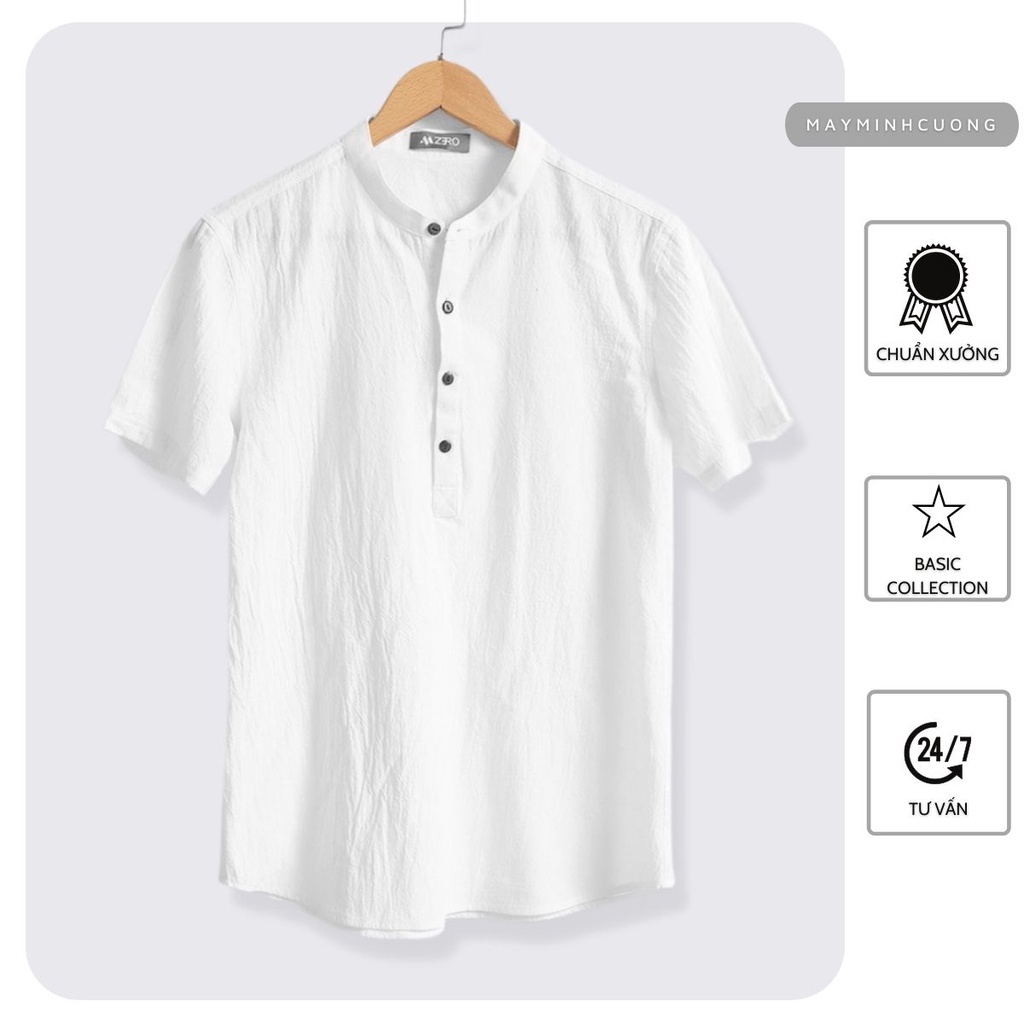 Áo sơ mi đũi tay ngắn cổ tàu cách điệu 4 cúc cổ, áo sơ mi ngắn tay vải đũi linen siêu mát - SMND
