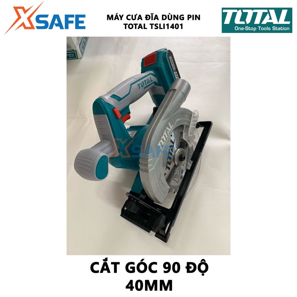 Máy cưa gỗ cầm tay dùng pin 20V TOTAL TSLI1401 Máy cưa đĩa đường kính đĩa 140-150mm, tốc độ 3600rpm, cắt tối đa 40mm