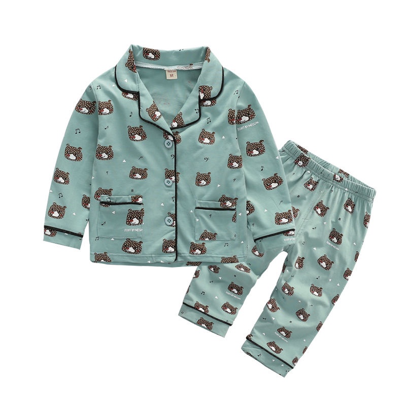 Bộ đồ ngủ pijama cotton dài tay cho bé trai-quần áo mặc nhà trẻ em 2-3--5 tuổi