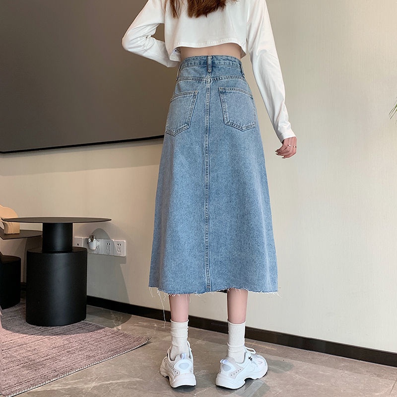 Chân Váy Denim Dáng Chữ a Lưng Cao Thiết Kế Không Đồng Đều Thời Trang Mùa Xuân Hàn Quốc Mới Cho Nữ