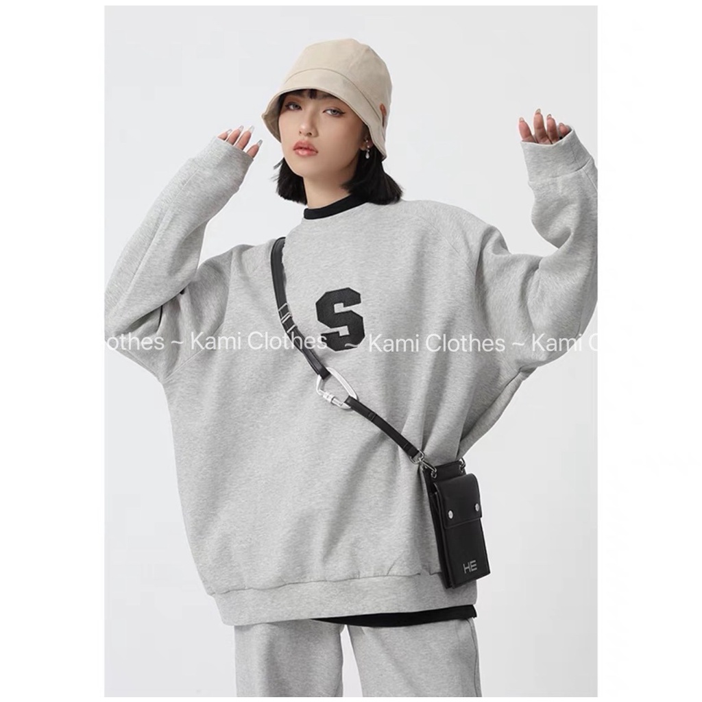 Set bộ nỉ áo sweater kèm quần boom bo ống chữ S, Bộ Đồ Ngủ chất nỉ cho nữ - KAMI Clothes