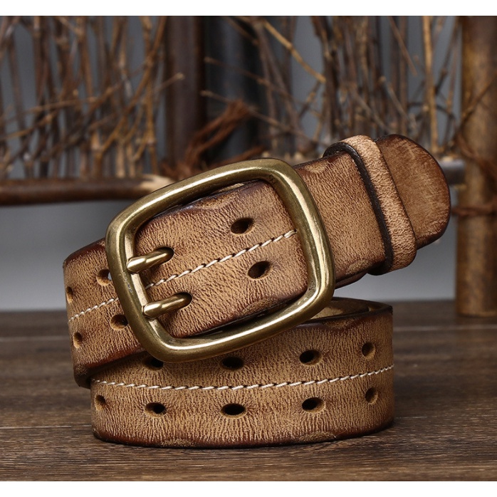 Thắt lưng da 2 kim Retro ( 4mm)_dã ngoại_du lịch