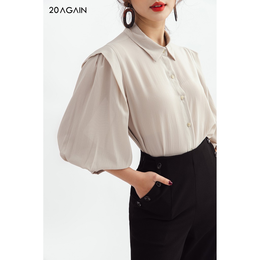 Áo Sơ mi dài tay tay xếp ly 20AGAIN thiết kế basic công sở trẻ trung ASA1104