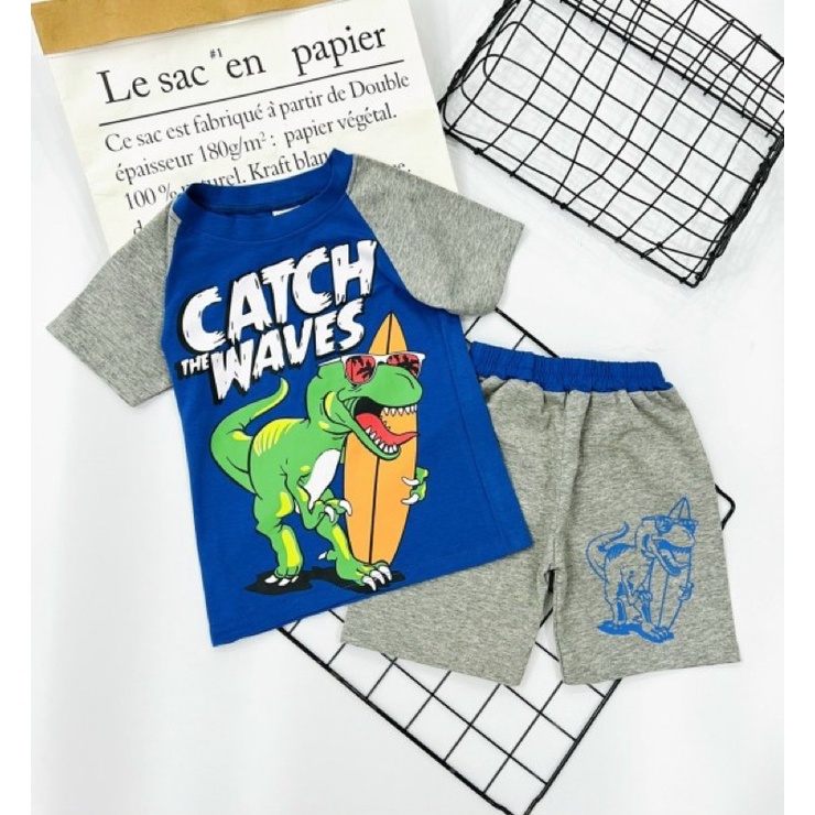 Đồ bộ cotton bé trai size đại 22-45kg phối tay Jennie kids J493