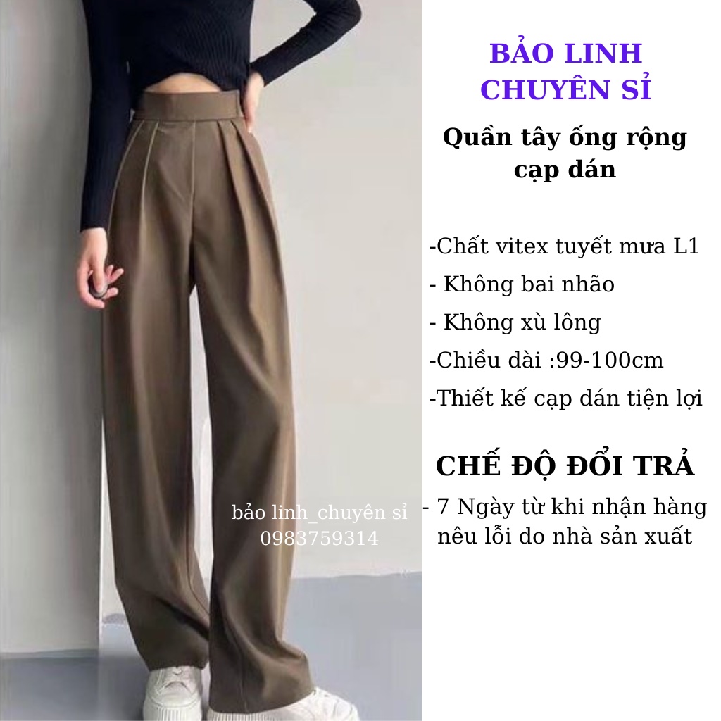 Quần Tây Ống Rộng Bảo Linh Ống Suông Nữ Lưng Cao Cạp Dán Siêu Hack Dáng M898