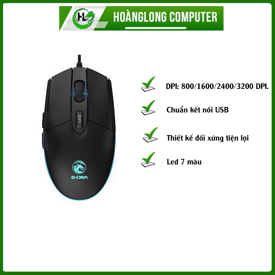 Chuột Gaming Có Dây Chuột Máy Tính Chơi Game E-DRA EM6102 Đèn LED 7 Màu Siêu Mượt - Hoàng Long Computer