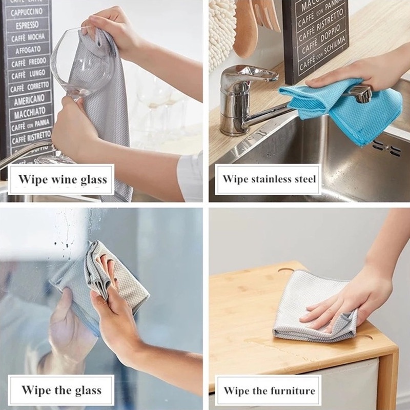 Bộ 5 Khăn Lau Kính Bằng Sợi Micro Thấm Hút Tiện Dụng Cho Nhà Bếp/ Cửa Sổ/ Gương Chiếu Hậu