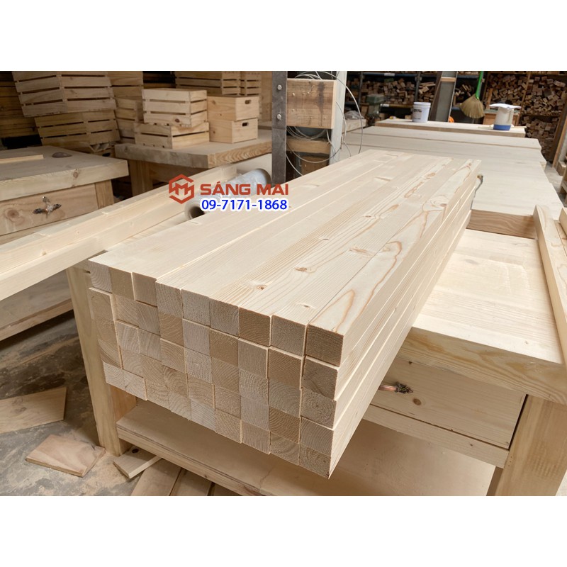 [MS24] Thanh gỗ thông vuông 45mm x 45mm x dài 120cm + láng mịn 4 mặt