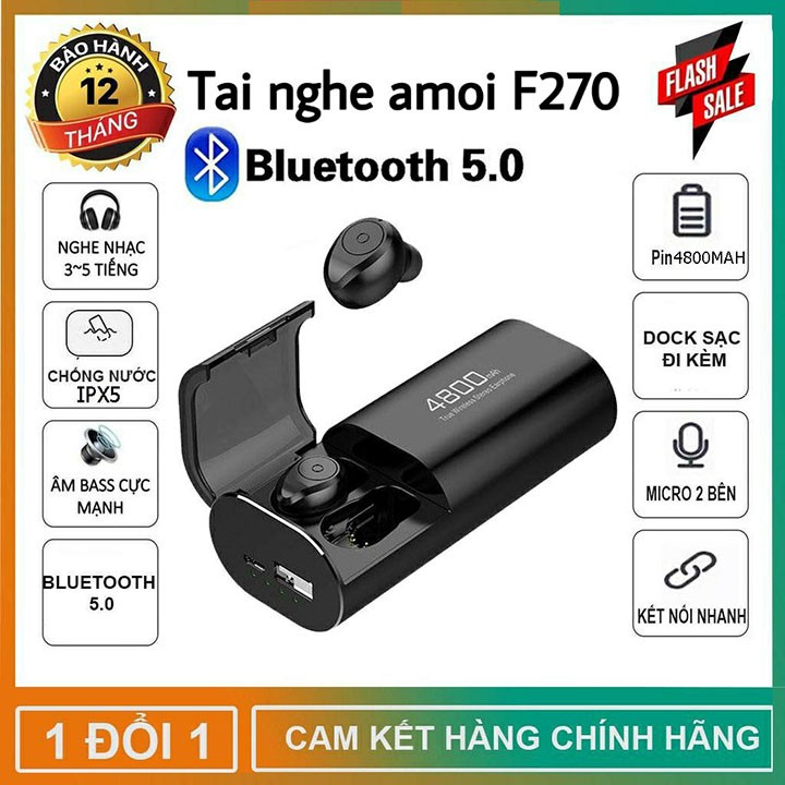 [ÂM TỐT- PIN TRÂU]Tai Nghe Bluetooth AMOI F9 bản PRO Quốc Tế kiêm sạc dự phòng 2000mAh,điều khiển cảm ứng, màn led