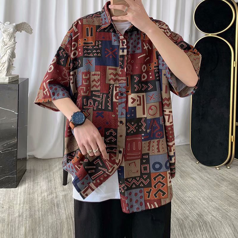 Áo Sơ Mi Nam Ngắn Tay Dáng Rộng In Hoa Kiểu Hàn Quốc Trẻ Trung fashion bigsize Áo sơ mi Áo Mùa Hè Nam
