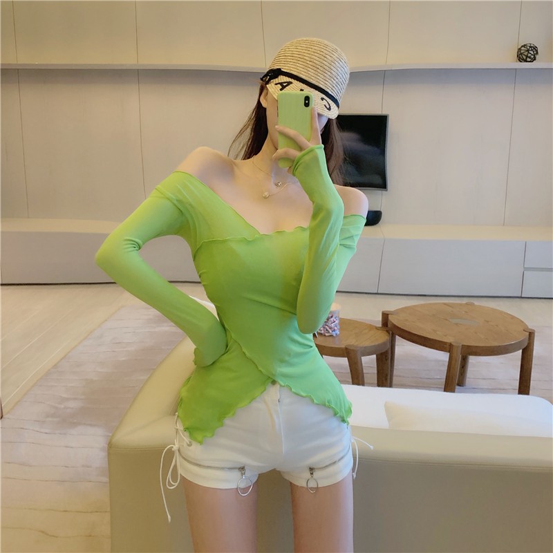 Áo phông thun co giãn ôm body dài tay cổ v chéo ngực siêu xinh