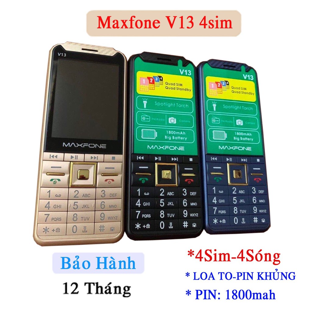 [Mã 2611DIENTU500K hoàn 7% đơn 300K] Điện Thoai Maxfone V6 ,V12 4 sim Full Box Bàn phím to Bảo Hành 12 tháng