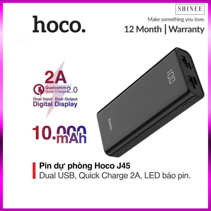 Sạc dự phòng Hoco J45 - Pin Dự Phòng Có Đèn Led Thông Báo - Dung Lượng 10000 mAh