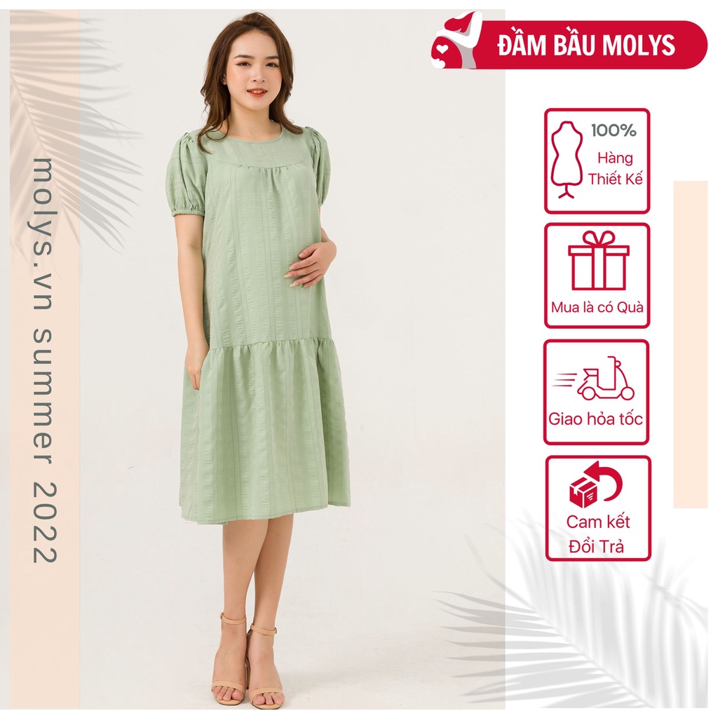 Đầm bầu thiết kế MOLYS M2254 suông đuôi cá vải ô nhăn tôn dáng