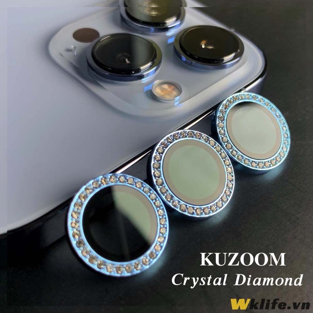 Viền Bảo Vệ Camera KUZOOM Diamond Premium Crystal Có Khung Hỗ Trợ Dán 13 Mini / 13 Pro Max