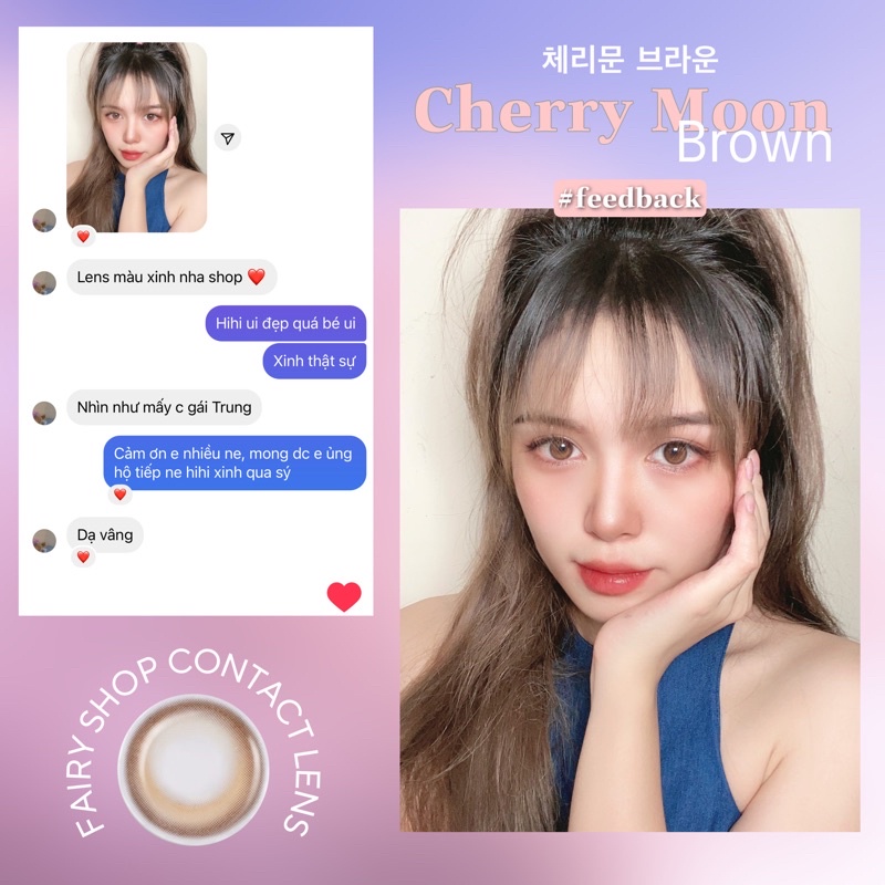 Kính Áp tròng Cherry Moon Brown 14.0mm  - Lens Phủ Bóng Glowy FAIRY SHOP CONTACT LENS - Lens Trăng Khuyết