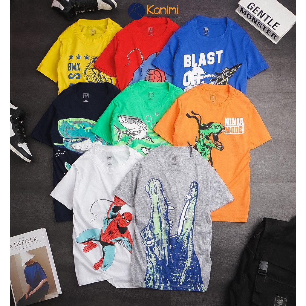 Áo thun cộc tay bé trai Gap kids chất cotton mềm thoáng mát size đại 20-65kg