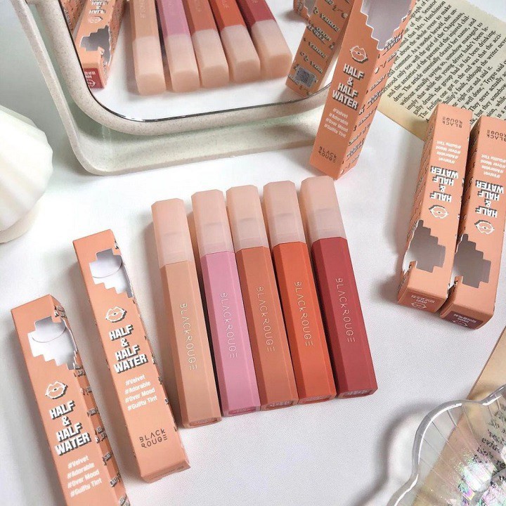 Son kem background black rouge half n half water velvet handmade hv01/02/03/04/05 màu cam cháy, đỏ gạch, hồng hot 2022