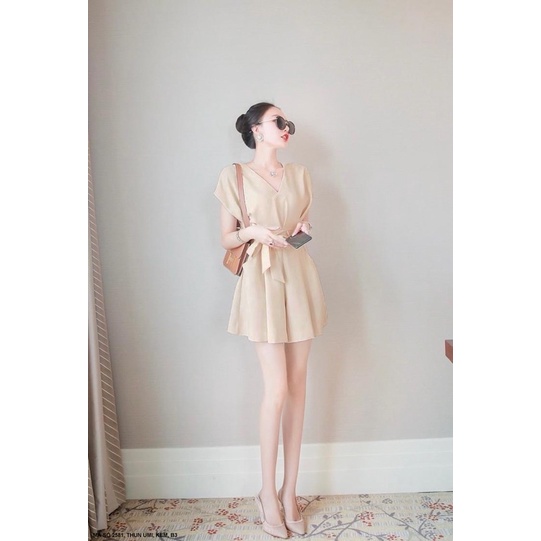(Có bigsize) Set đồ liền jumpsuit cổ tim thắt eo nơ cho bạn nữ