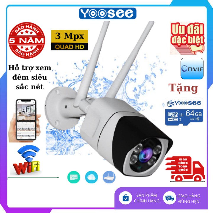 (Tặng thẻ nhớ 32GB), Camera Wifi yoosee S10 3.0 Mpx, Full HD siêu nét , XEM ĐÊM CÓ MÀU , chống nước ip67