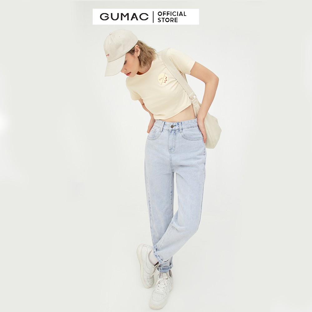 [Mã WABRGM11 giảm 10% đơn 250K] Áo croptop nữ in Bloom GUMAC màu be ôm body ATB547 | BigBuy360 - bigbuy360.vn