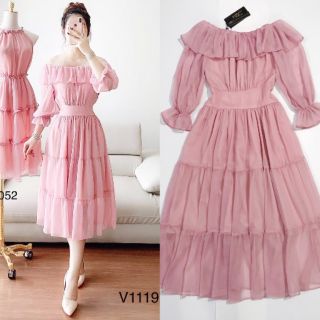 Đầm xòe voan tay lỡ cổ phối bèo mặc được 2 kiểu Hàng Thiết Kế