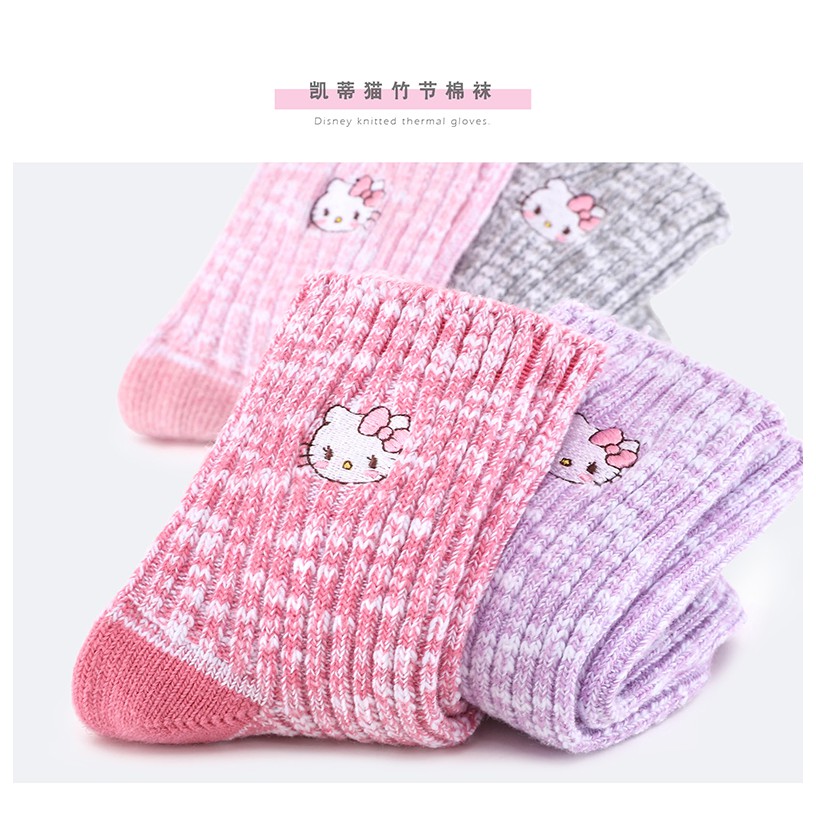 Vớ Cotton Ống Cao Dày Giữ Ấm Mùa Đông In Hình Hello Kitty Cho Bé Gái