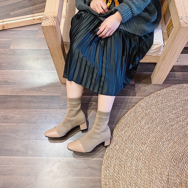 (Ảnh thật) Boots beige cổ chun - Cao 5cm | BigBuy360 - bigbuy360.vn