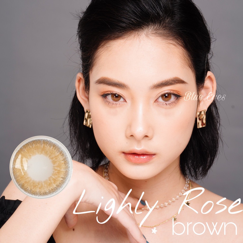 Kính áp tròng Hàn Quốc nâu tây LIGHLY ROSE BROWN, độ cận 0-8, hsd 6 tháng, giãn tròng 14.0.