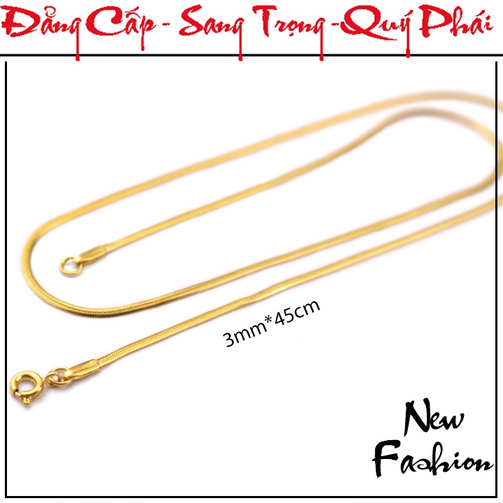 Dây chuyền mì dẹp inox mạ vàng khóa vip siêu đẹp, bền màu đem lại vẻ đẹp sang trọng cho người đeo