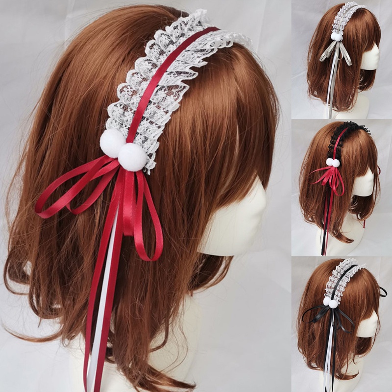 Flgo Kẹp Tóc Ruy Băng Dài Đính Nơ Bằng Lông Xù Phối Ren Dành Cho Hóa Trang