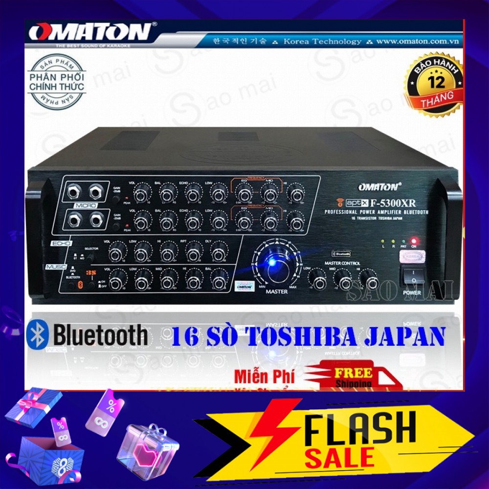 Ampli 16 sò Bluetooth, Amply Karaoke Omaton F-5300XR HÀNG CAO CẤP - Tặng 2 chống lăn Micro