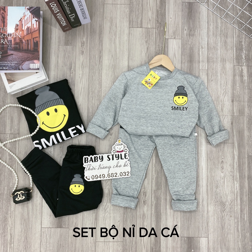 Bộ quần áo thu đông bé trai “SMILYI“ 14-45kg, đồ dài tay ấm áp cho bé trai 4-14 tuổi. Vải nỉ da cá. G38