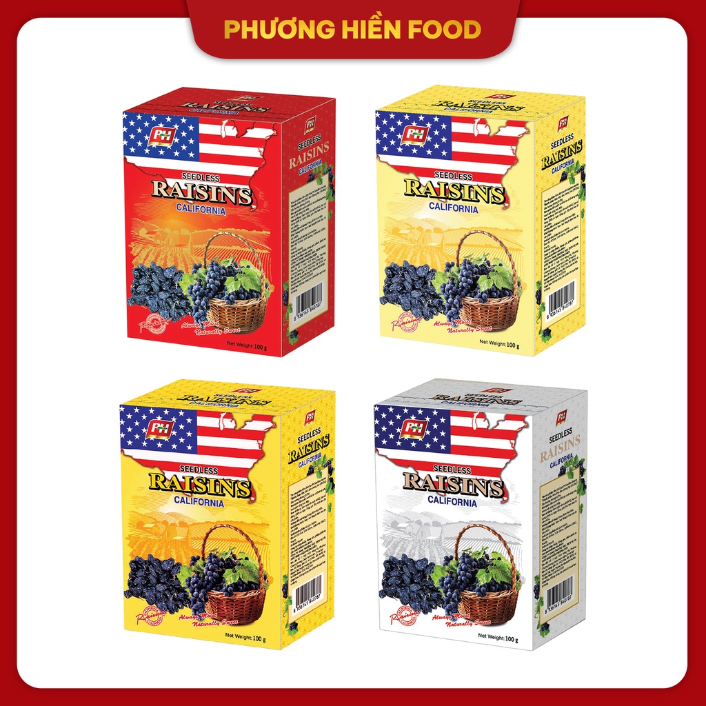 Nho Khô Đen nhập khẩu Mỹ Raisins 100g hộp giấy