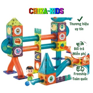 Xếp hình nam châm  cầu trượt thả bi nhiều chi tiết, lắp ghép nam châm, xếp hình lego