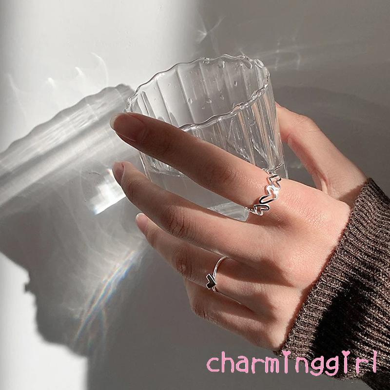 Set 2 nhẫn hở hình trái tim thiết kế độc đáo