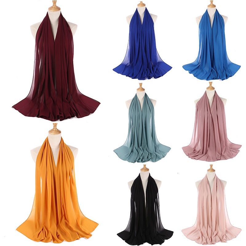 1 Khăn Trùm Đầu Hijab Hồi Giáo Bằng Vải Chiffon Trơn Chất Lượng Cao