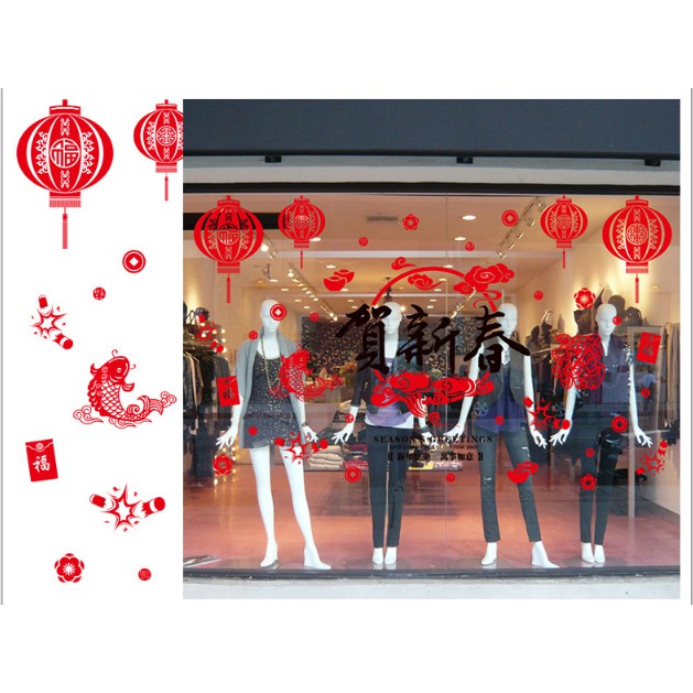 Decal trang trí tết - Trang trí tiên cảnh kèm chữ lớn Đen
