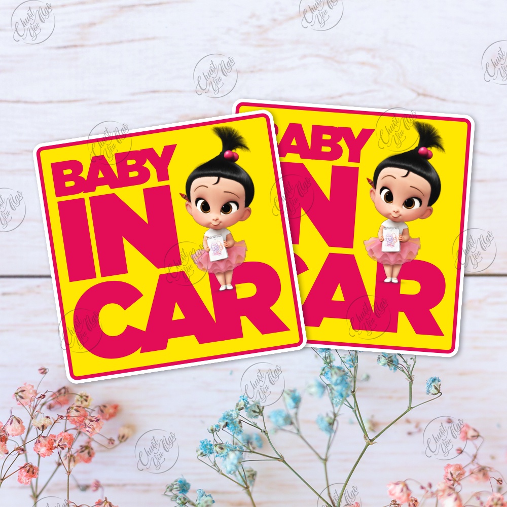 Combo 2 miếng dán Baby In car BÉ GÁI dễ thương trang trí xe hơi ô tô cảnh báo an toàn cho trẻ em