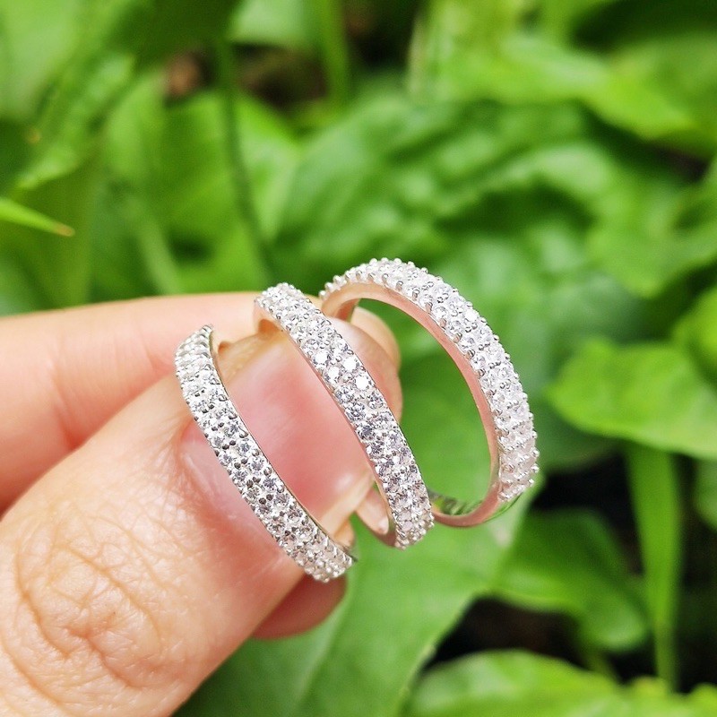 Nhẫn bạc đẹp cho nữ nhẫn đính đá hai hàng đơn giản sang chảnh-AURASIVER-N16