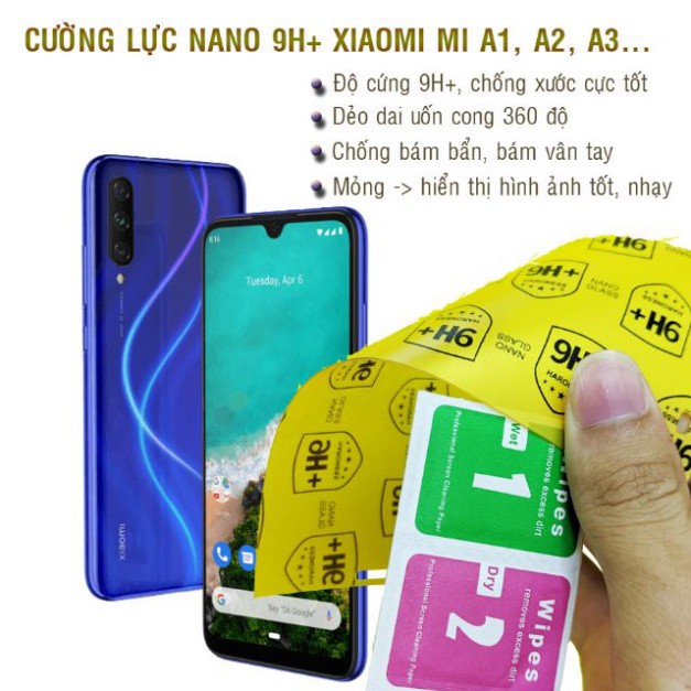 Dán cường lực dẻo nano 9H+ Xiaomi Mi A1, Mi A2, Mi A2 Lite, Mi A3