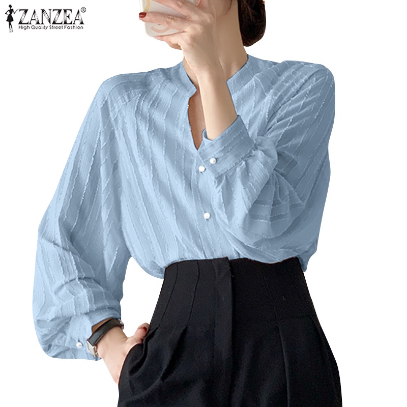 Zanzea Áo Sơ Mi Nữ Tay Dài Cổ Chữ V Phong Cách Hàn Quốc