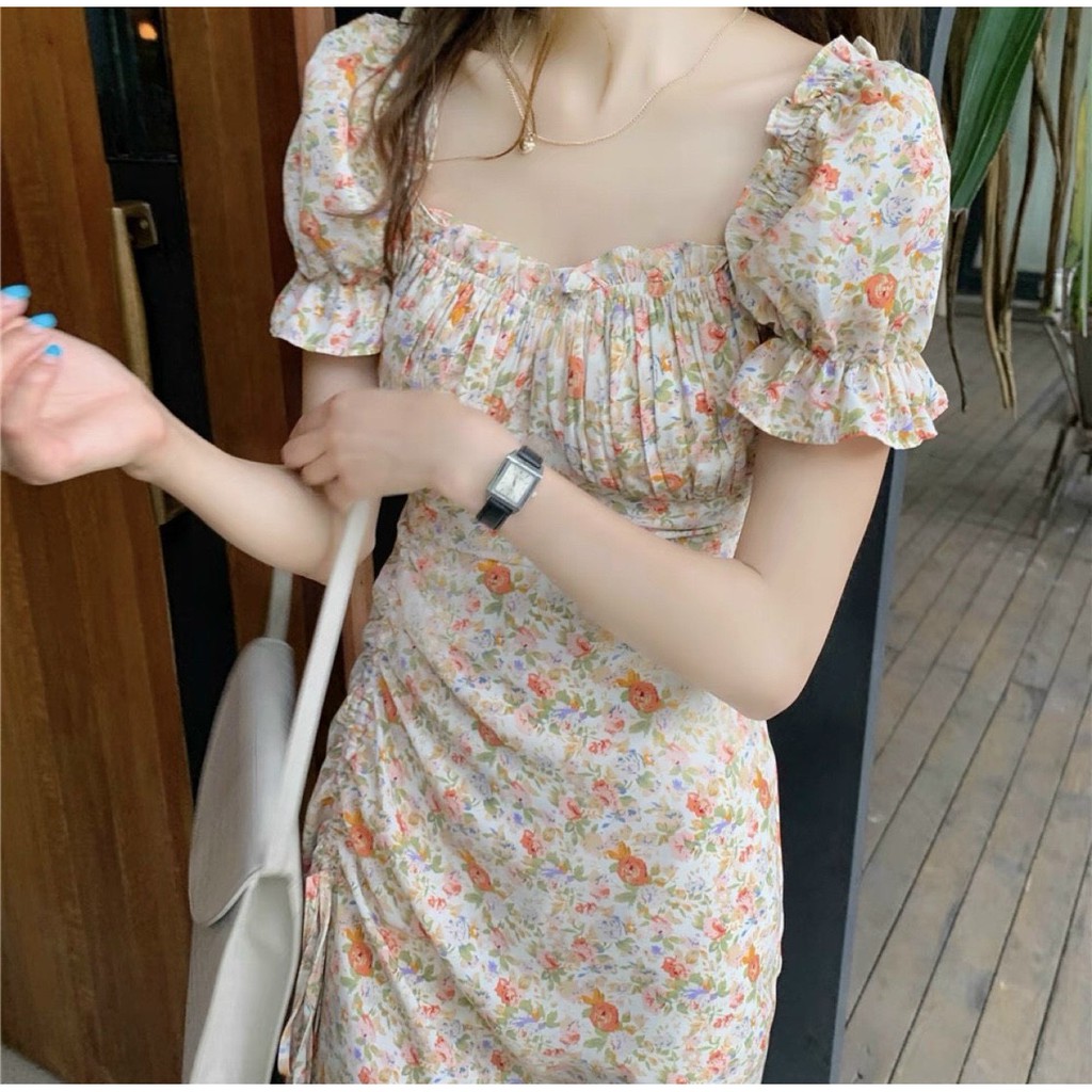 Váy Maxi Hoa Cổ Vuông Xẻ Tà Siêu Nữ Tính | BigBuy360 - bigbuy360.vn