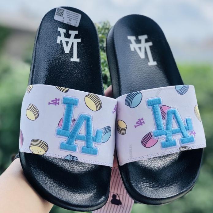 Dép unisex 𝐌𝐋𝐁 LA ❤️FREESHIP + Hộp❤️ dép mlb bóng chày quai ngang thể thao nữ THÊU chữ nổi hottrent