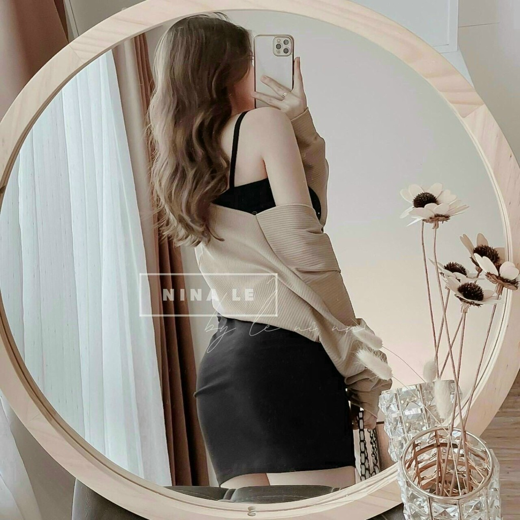 GunKayMatter Đầm Nữ 2 Dây Ôm Body Phối Áo Khoác Thiết Kế Sang Chảnh Chất Liệu Thun Gân Tăm Phối Cotton