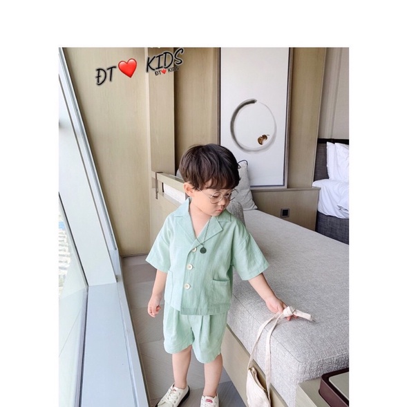 Set bộ bé trai cổ tàu mùa hè