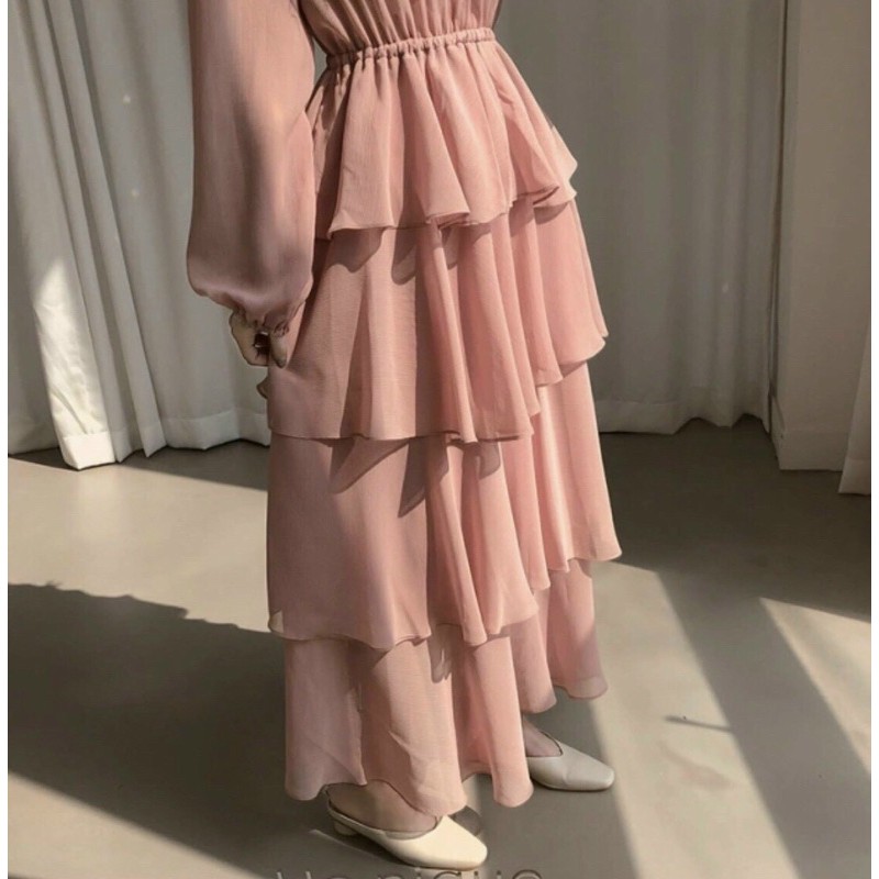 Đầm maxi cổ v xoè tầng