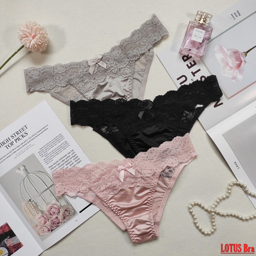 Quần lót lụa Pink play ren eo cạp thấp dáng V _NuciFera